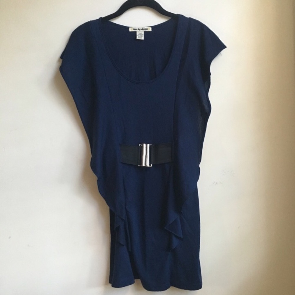 Love By Design Navy Ruffle Belted Dress